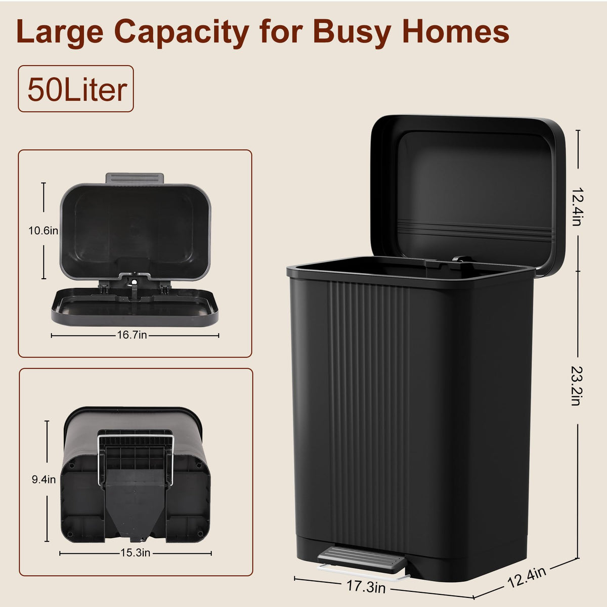 PayLessHere | 13G Trash Can with Lid | Steel | Removable Inner Bucket