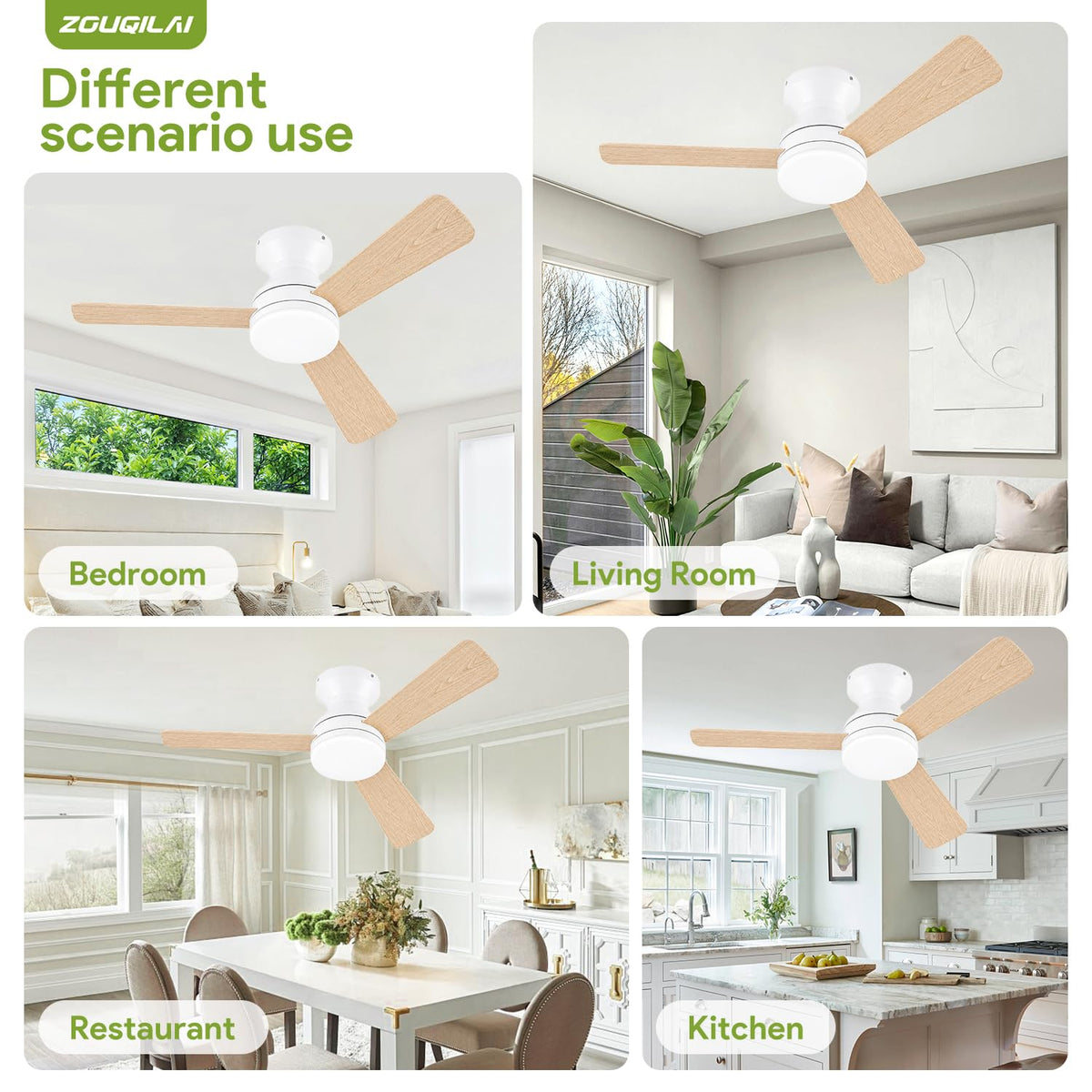 42'' Black Low Profile Ceiling Fans with Lights and Remote Control