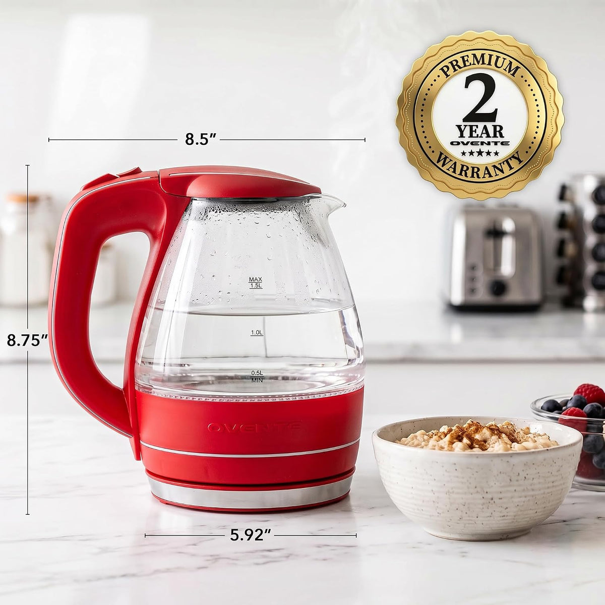 OVENTE 1.5L Glass Electric Kettle Water Boiler, Black KG83B