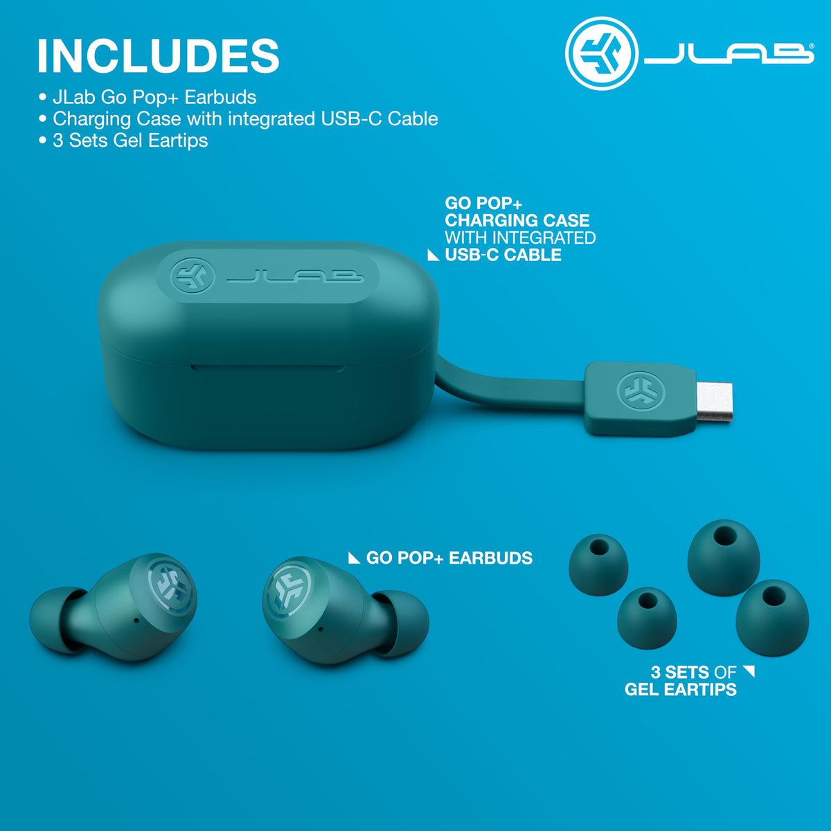 JLab Go Air Pop+ Earbuds, Dual Connect, EQ3 Sound, Mint Green