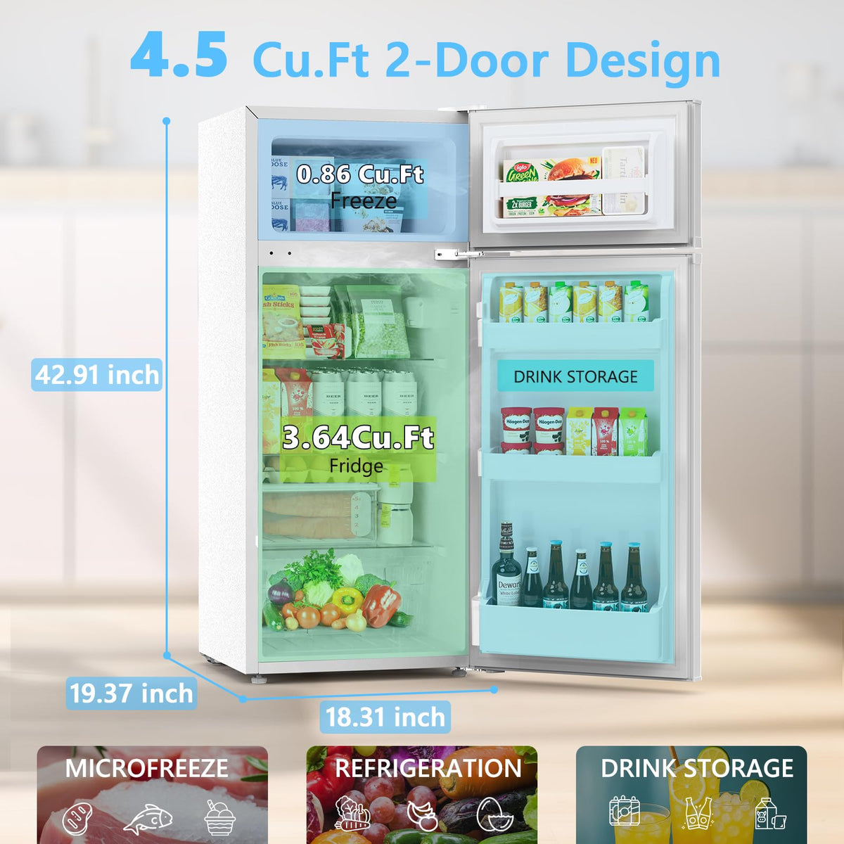 COWSAR 4.5 Cu.Ft Mini Fridge With Freezer for Bedroom Office, Black