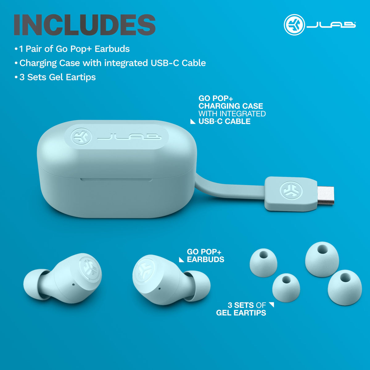 JLab Go Air Pop+ Earbuds, Dual Connect, EQ3 Sound, Mint Green