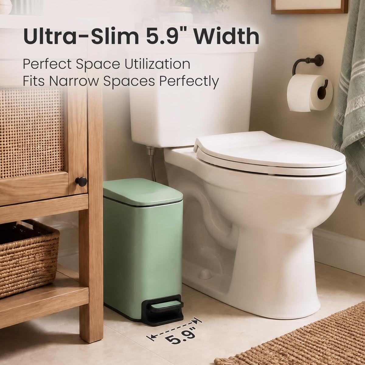 Cesun Small Bathroom Trash Can with Lid, 1.6 Gal, Soft Close, Matte Black