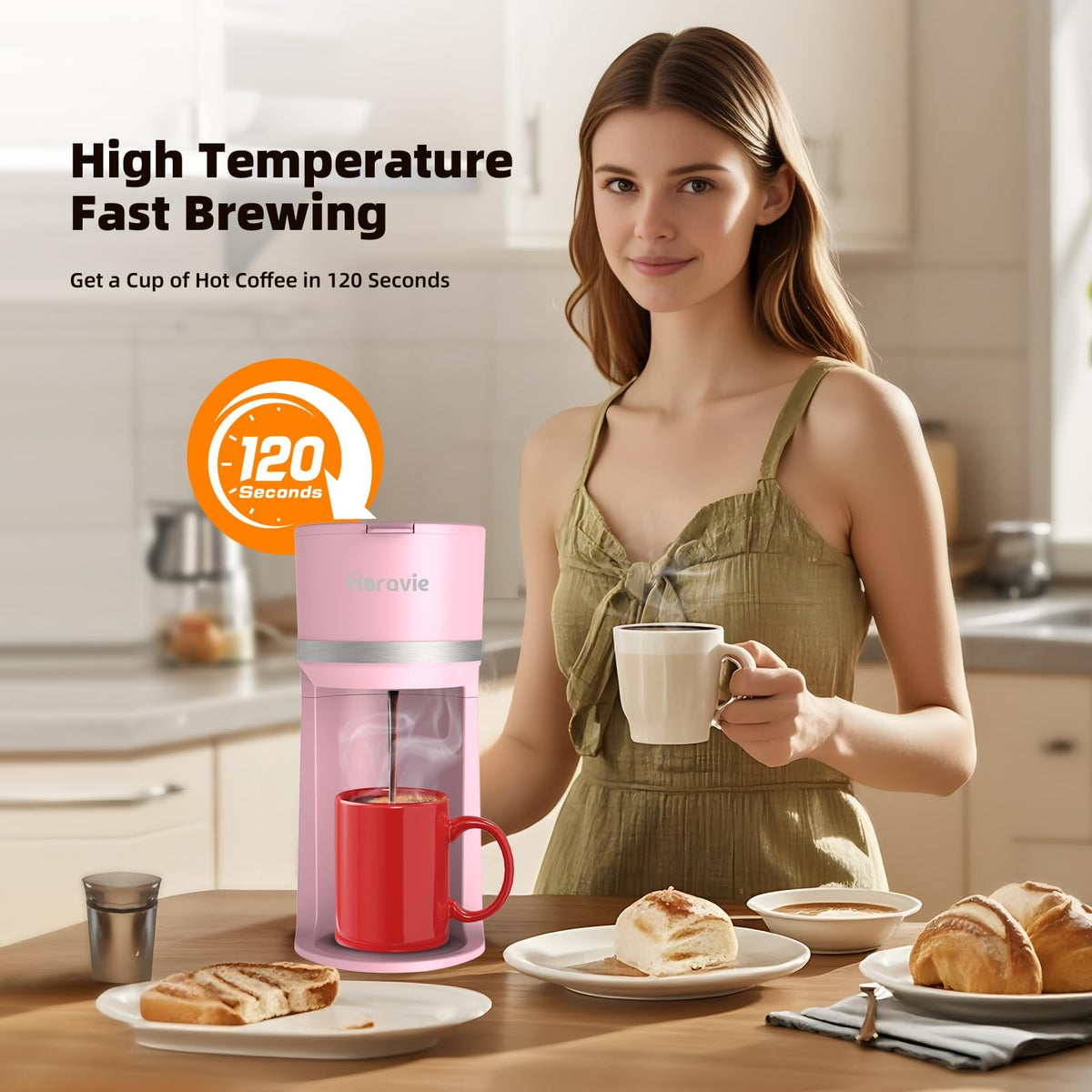Small Single Serve Coffee Maker for K Cup and Grounds with One Button