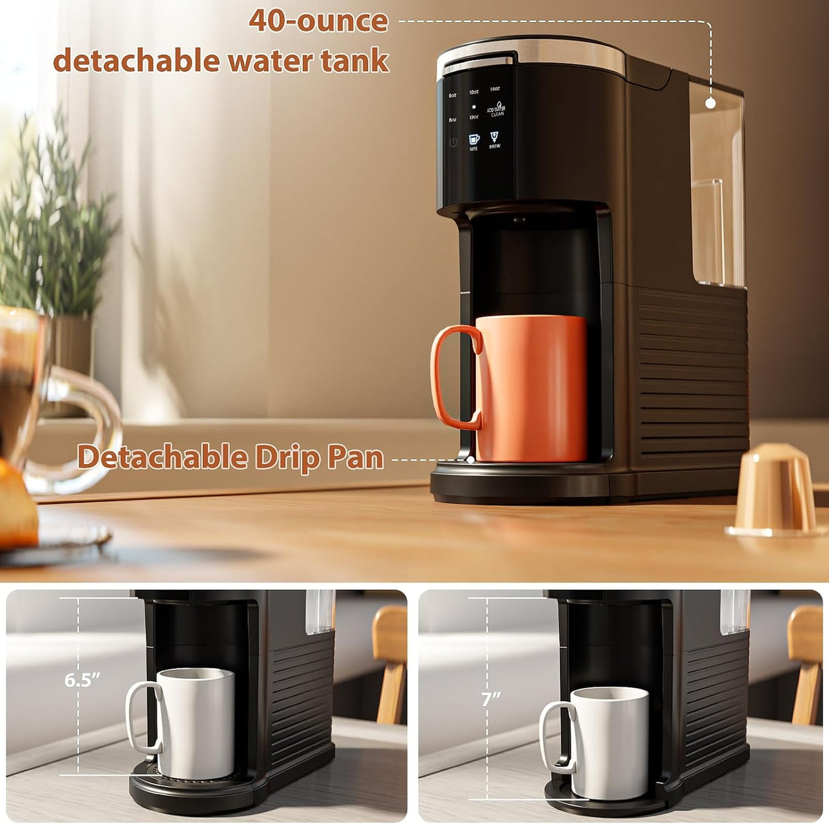 WAA Single Serve Coffee Maker for Capsule & Ground Coffee