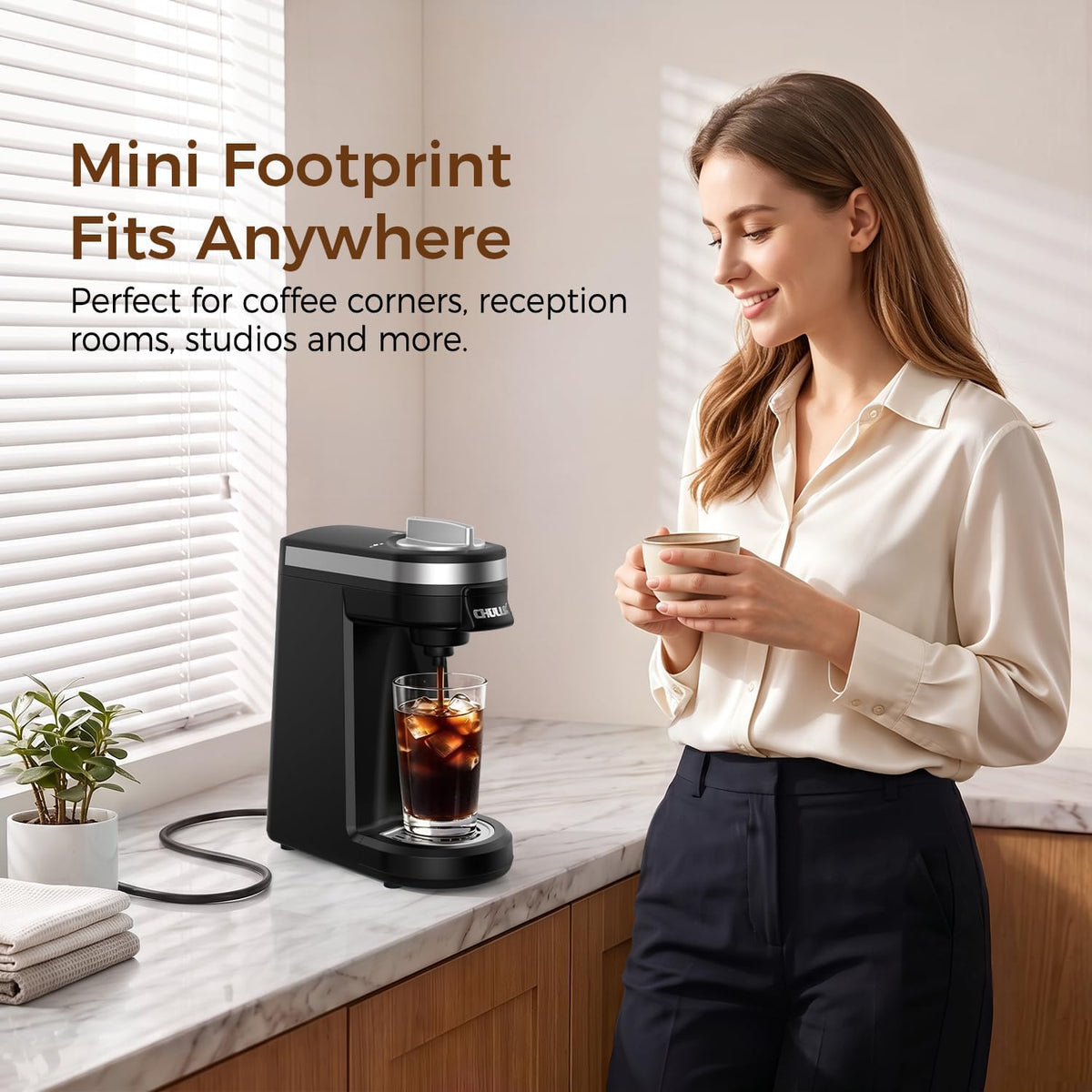CHULUX Single Serve Coffee Maker for K Cup Pod, Fast-Heating System, Black