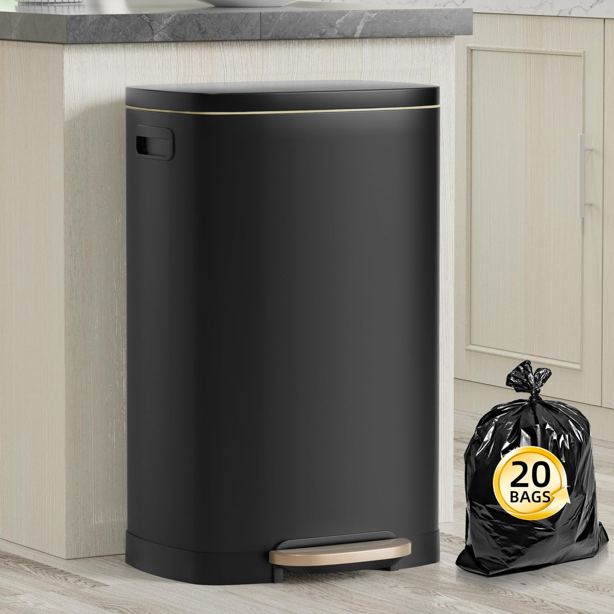 KdbK Kitchen Trash Can with Lid, 13 Gal Stainless Steel Pedal Garbage Can