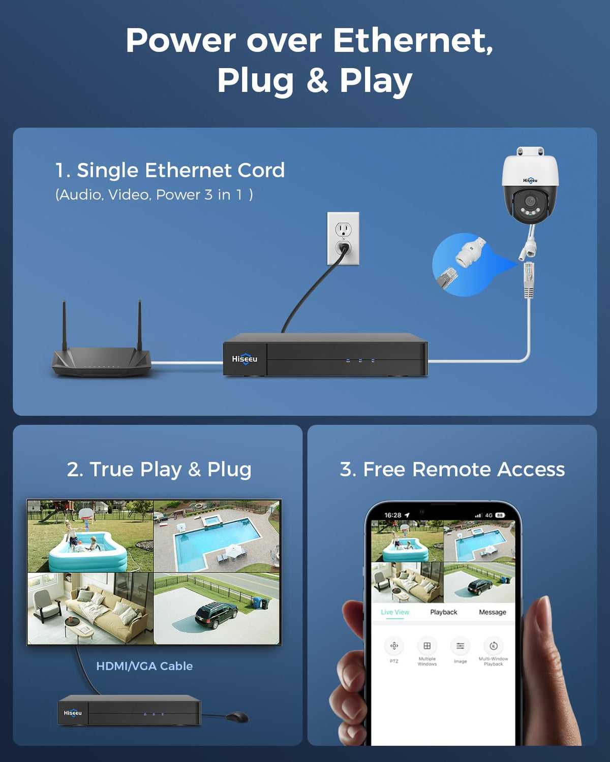 【Human Track】Hiseeu 4K PoE PTZ Security Camera System, 6pcs 5MP PTZ Cameras