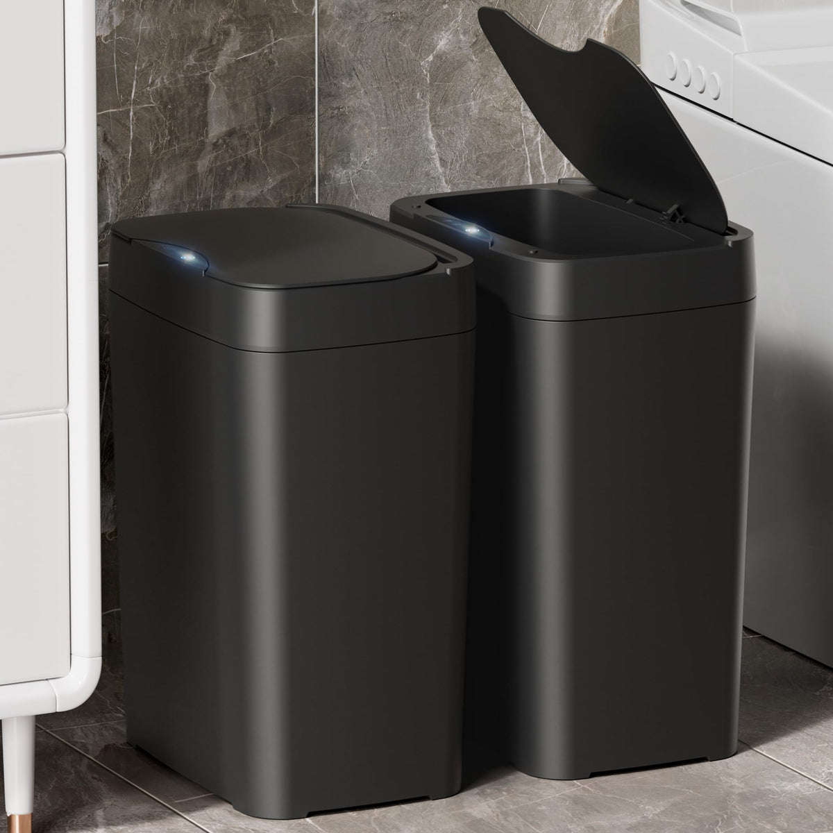Vanpopubs 2 Pack 2.7 Gal Bathroom Trash Can with Lid, Automatic Trash Can Small Smart Garbage Can Touchless, Slim Motion Sensor Waterproof Plastic Trash Bins for Bedroom Office Kitchen Toilet, White