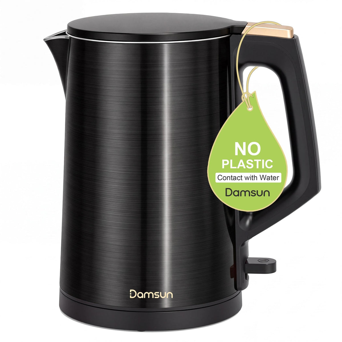 Damsun 1.7L Stainless Steel Electric Kettle, 1500W Rapid Boil, Black