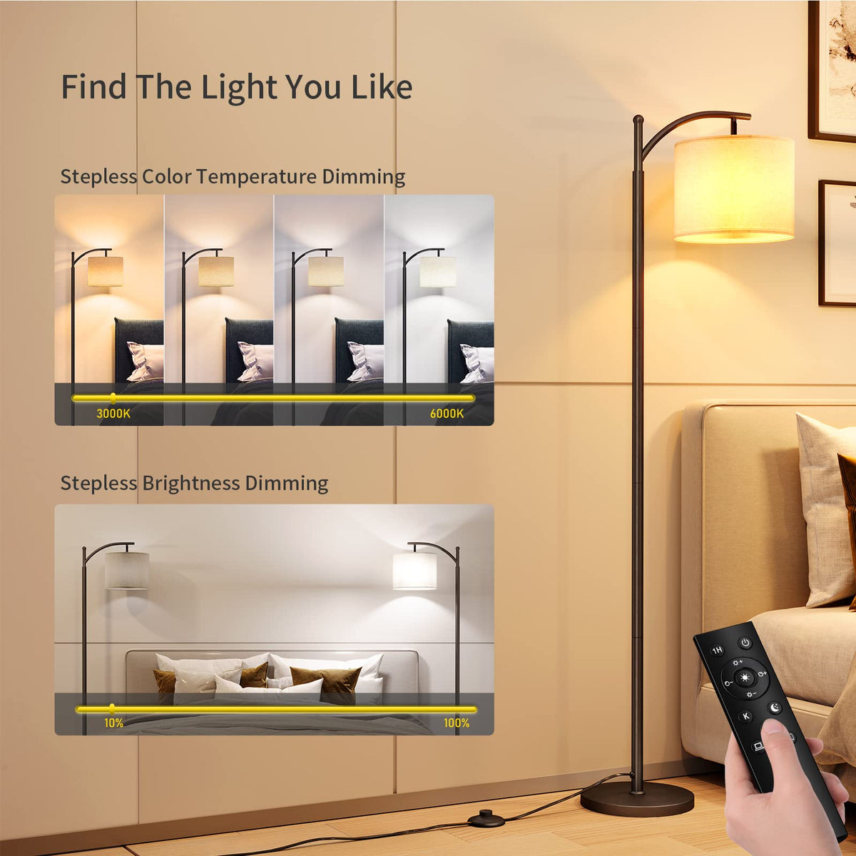 SUNMORY Arc Floor Lamp, Modern Floor Lamp with 3 Color Temperatures Bulb