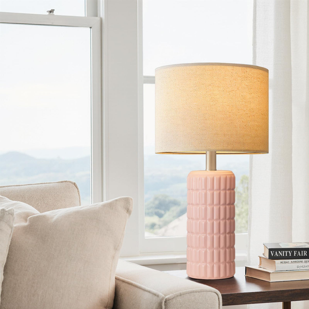 Seealle 23" Modern Ceramic Table Lamps Set of 2, Lamps for Bedroom, White