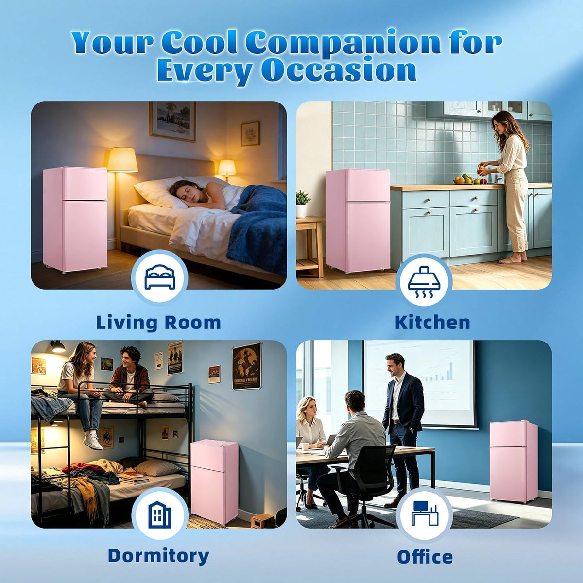 45L Personal Double‑Door Mini Fridge With Freezer, Pink