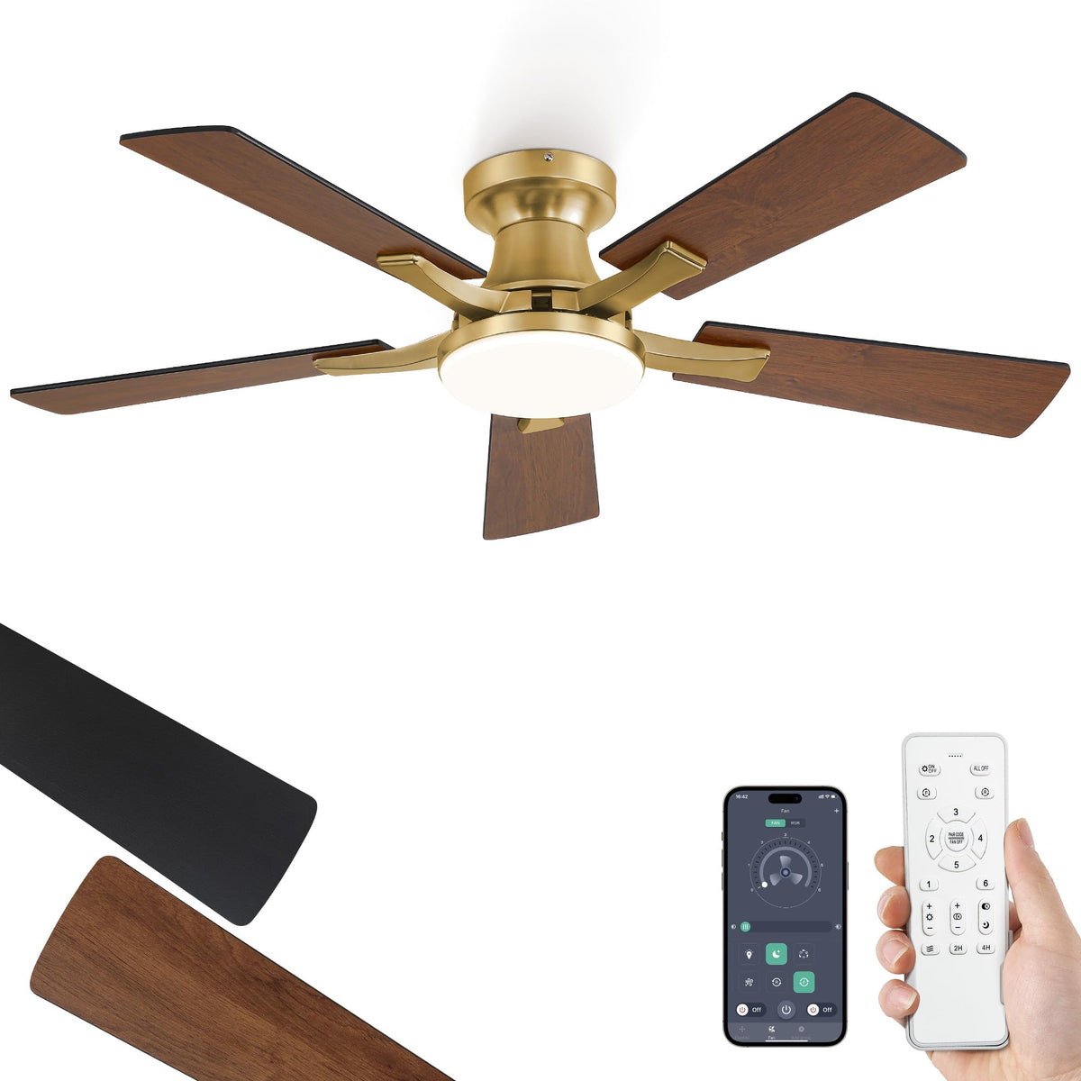 ZMISHIBO 52 Inch Ceiling Fans with Lights, Remote&App Control, Flush Mount
