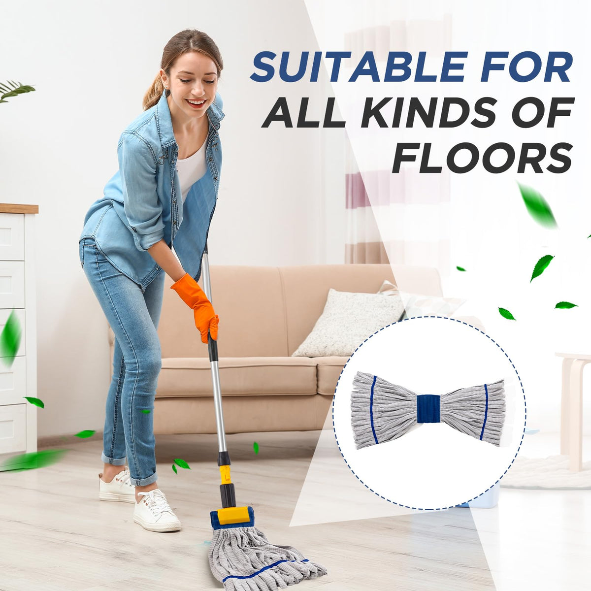 Hushee 12 Pcs Large Microfiber Tube Mop Heads 18 Oz Looped End,Green