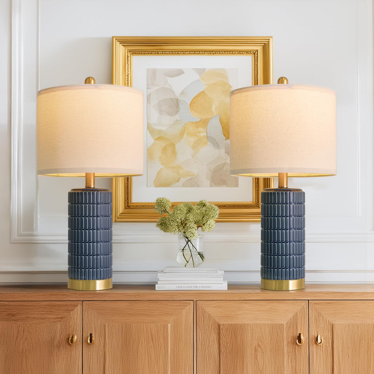 PoKat 20.75" Small Modern Ceramic Table Lamps Set of 2 for Bedroom, White