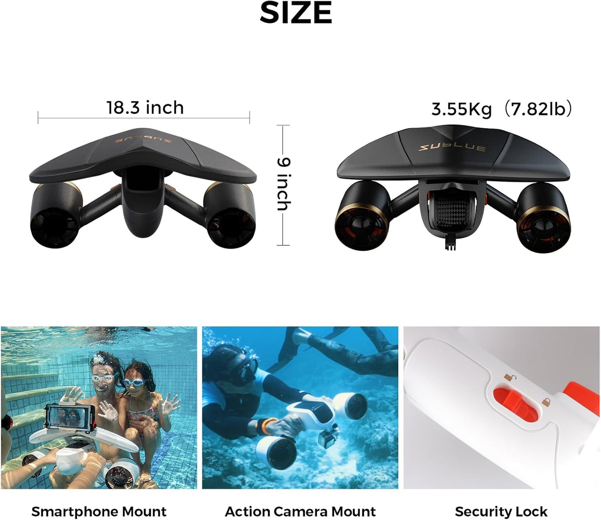 sublue Mix Pro Dual Motor Underwater Scooter - 3 Speed Modes, 60 Min Runtime, 131ft Depth with Camera Mount & Low Battery Alarm for Pool, Diving, Snorkeling - Water Scooter for Adults