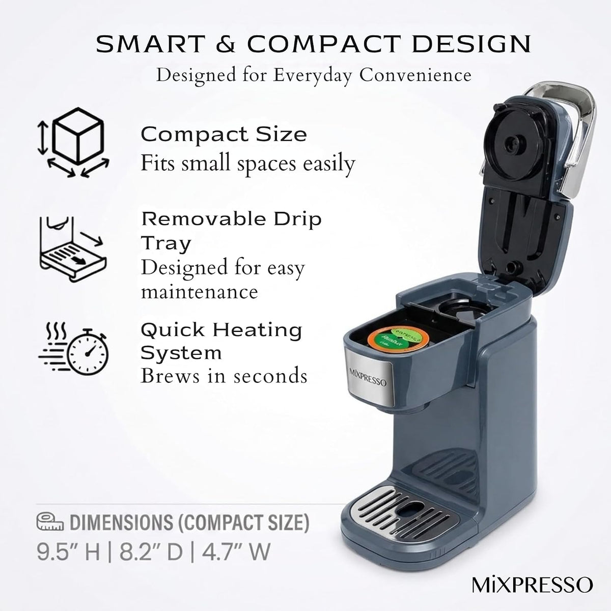 Mixpresso Single Serve Coffee Maker K Cup Coffee Maker for K Pods & Grounds