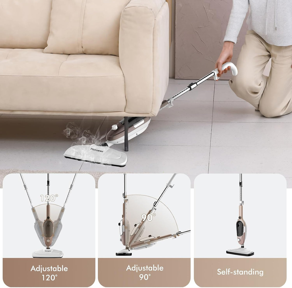 Steam Mop 11-in-1 Handheld Detachable Adjustable Steam Cleaner, Rose Gold