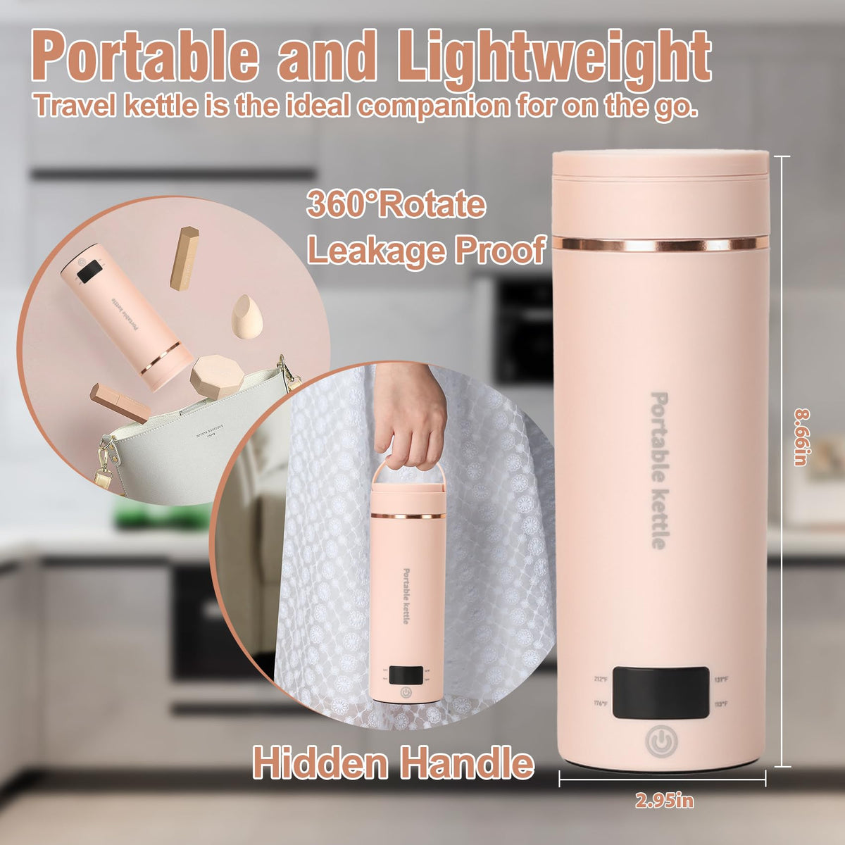 Portable Electric Kettle for Travel 120V, 13.5oz, 4 Temp Settings