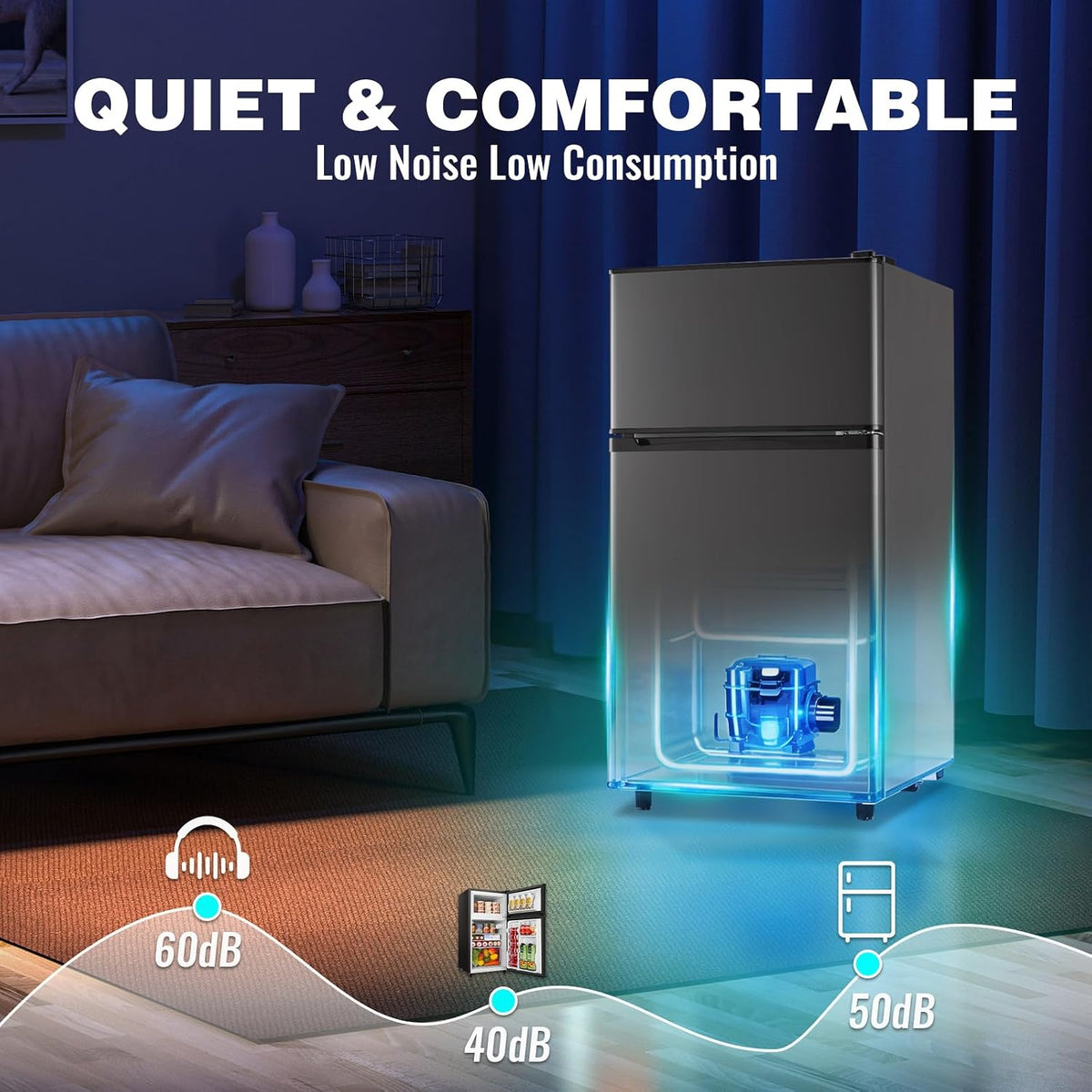 3.5 Cu.Ft Compact Refrigerator Gray, Dual-Door MIni Fridge for Home