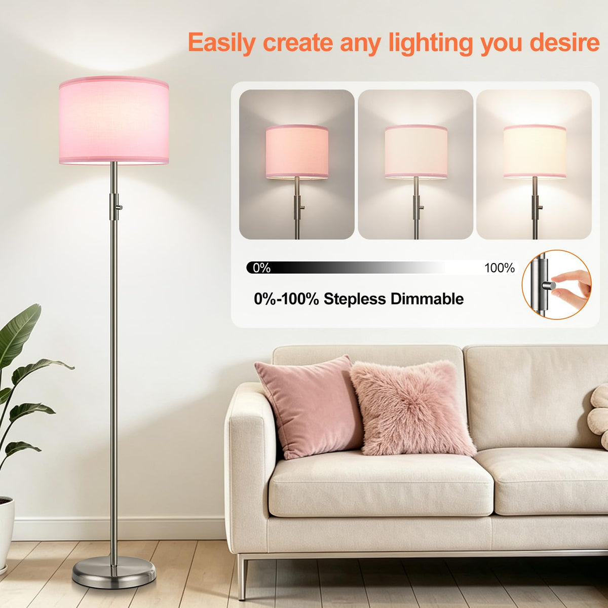【Upgraded】 Dimmable Floor Lamp for Living Room,1000 Lumens Bulb Included, Modern Floor Lamps Simple Design with Linen Shade, Tall Standing Lamp for Bedroom Office Dining Room, Black Pole Lamp