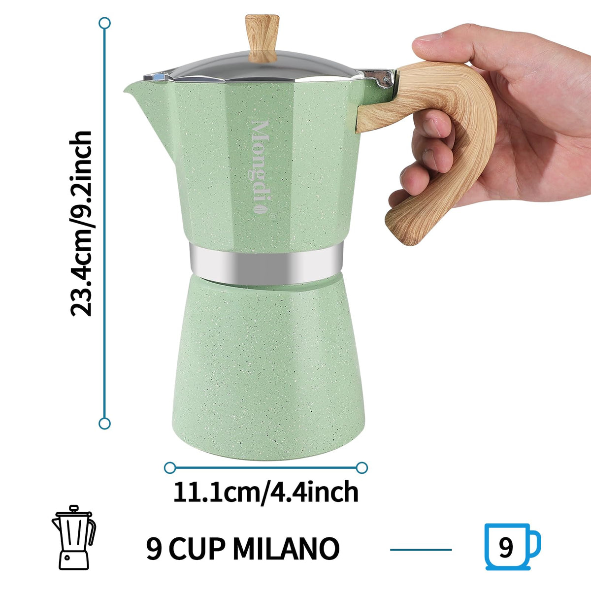 Mongdio Stovetop Espresso Maker Moka Pot, Cuban Coffee Maker Stove Top Coffee Maker Moka Italian Espresso Greca Coffee Maker Brewer Percolator, 6 Espresso Cups, 10 oz - Black