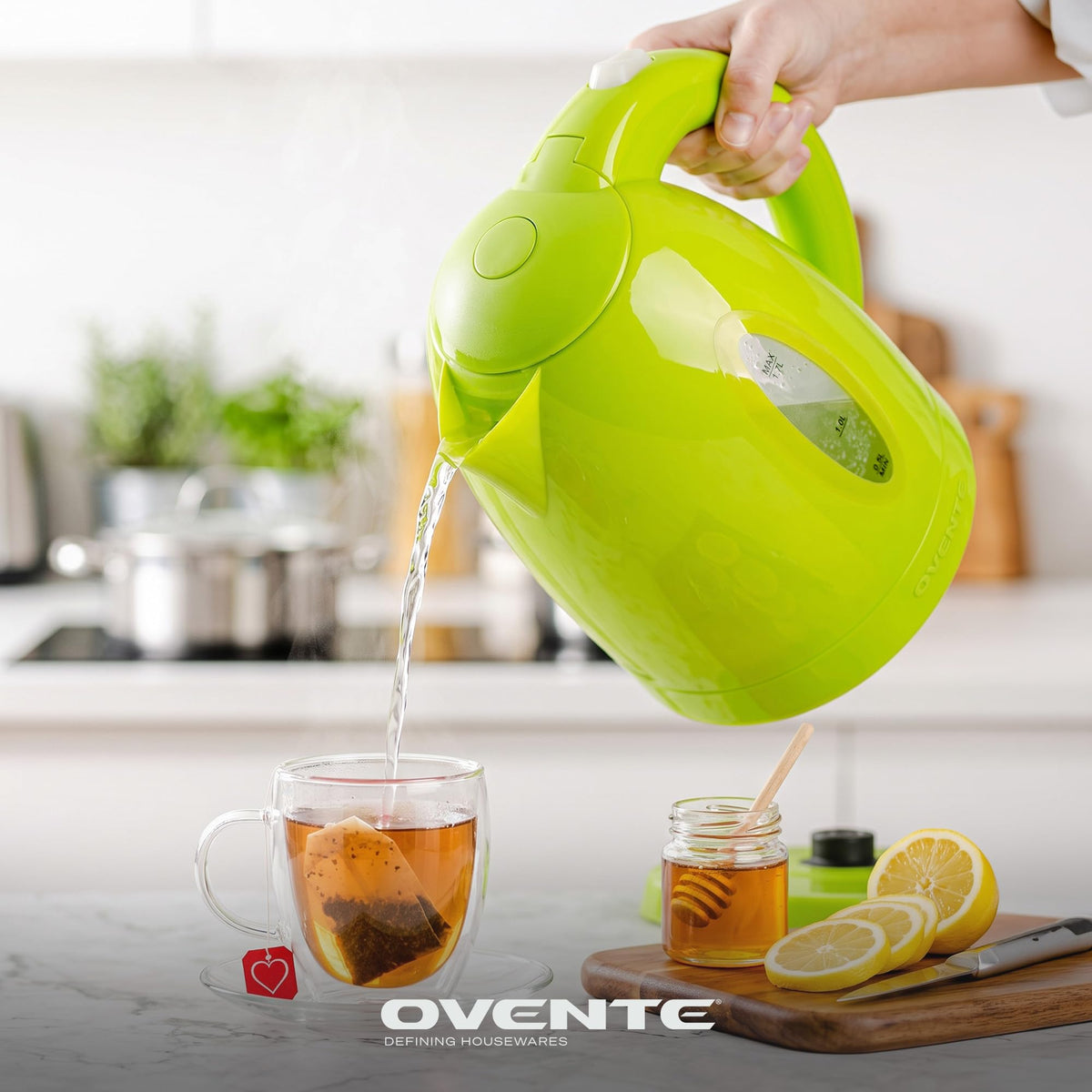 OVENTE 1.7L Electric Tea Kettle, Fast Boiling Water Heater, White KP72W