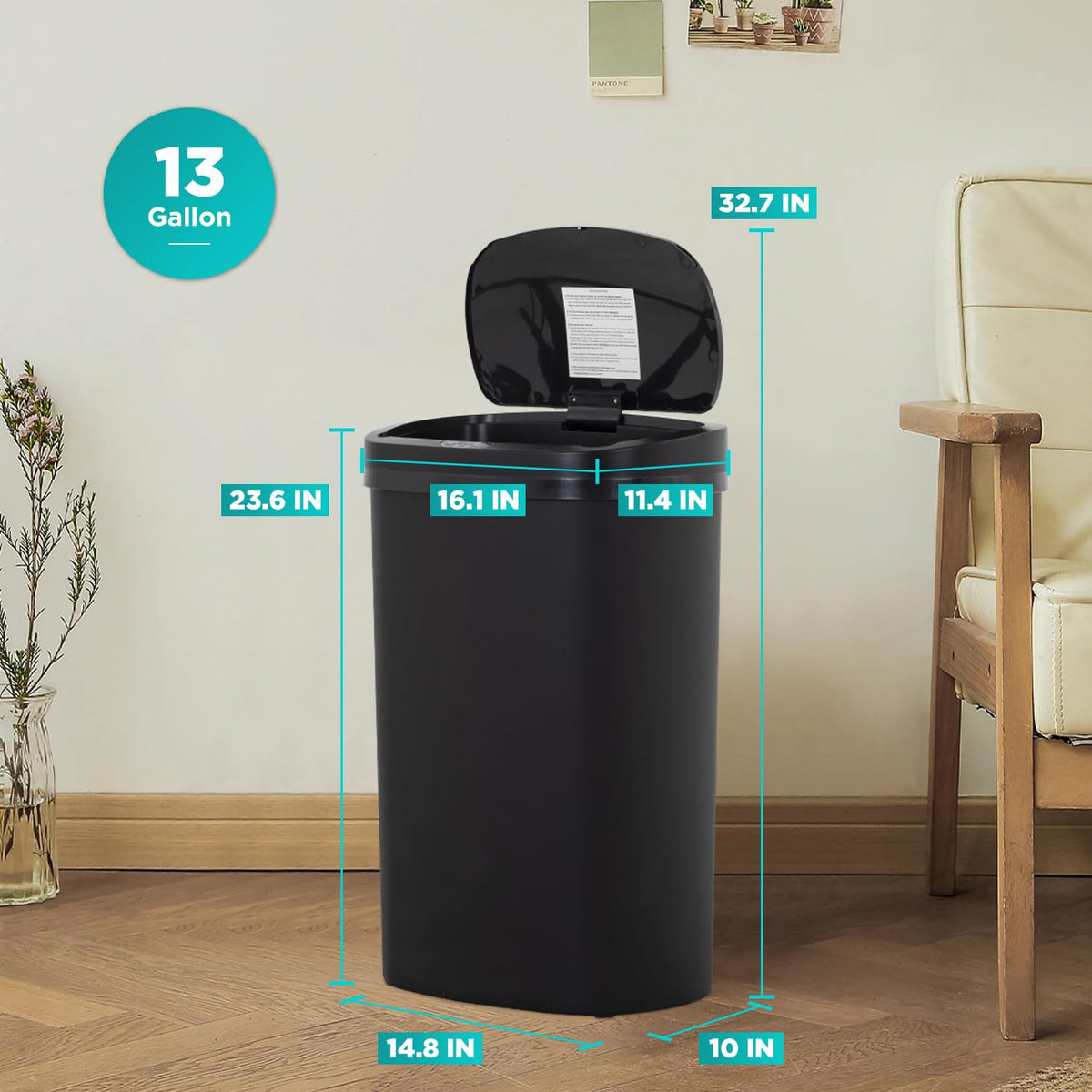 BestOffice | 13 Gallon Stainless Steel Trash Can with Lid | Steel