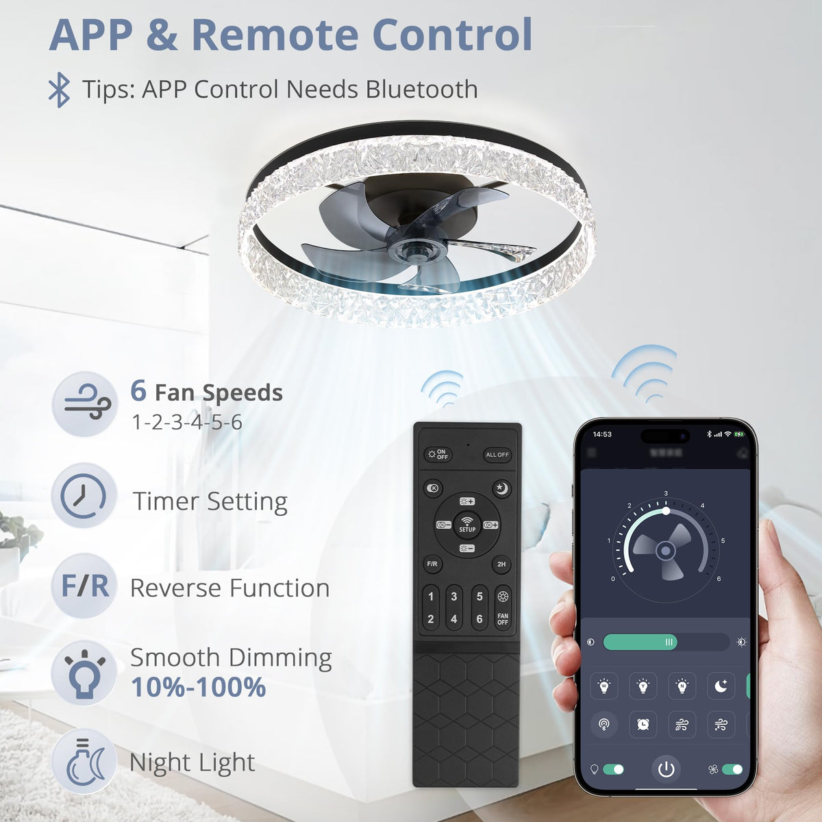 LEDIARY 20" Modern Ceiling Fans with Lights and Remote, White Fandelier