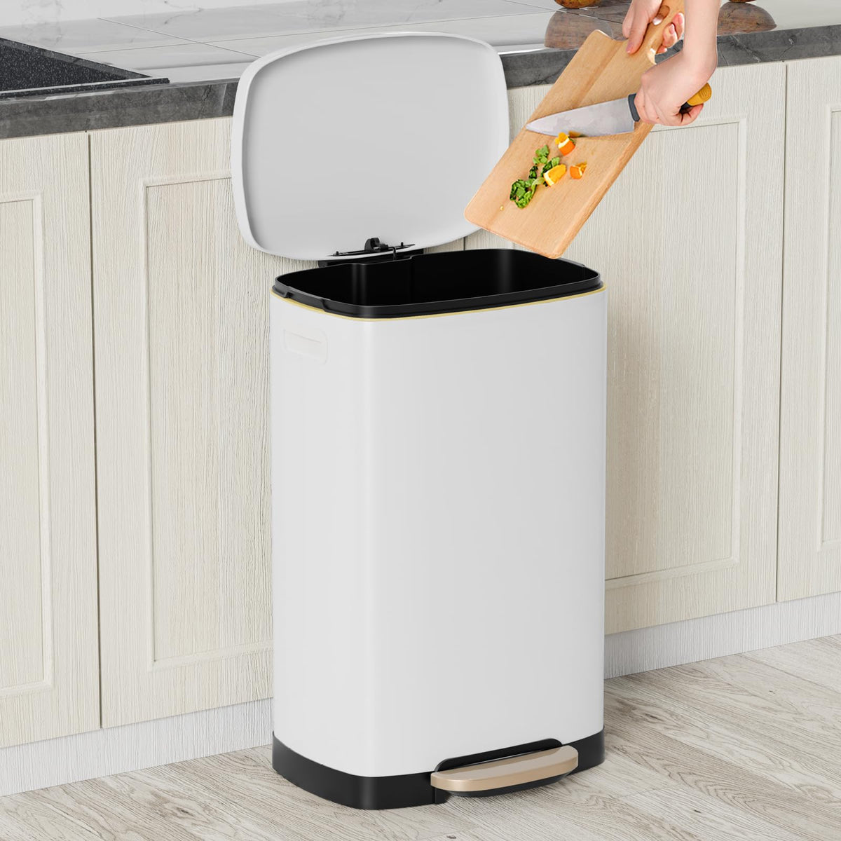 KdbK Kitchen Trash Can with Lid, 13 Gal Stainless Steel Pedal Garbage Can