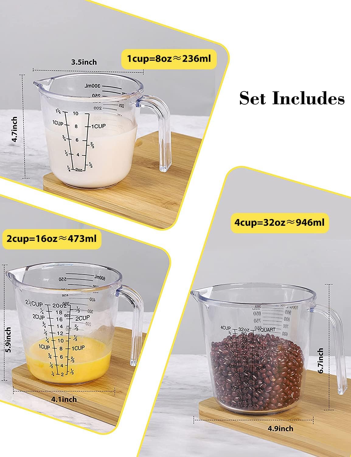 -BINGBING- Measuring Cups Set, Liquid Measuring Cups For 3 For Kitchen