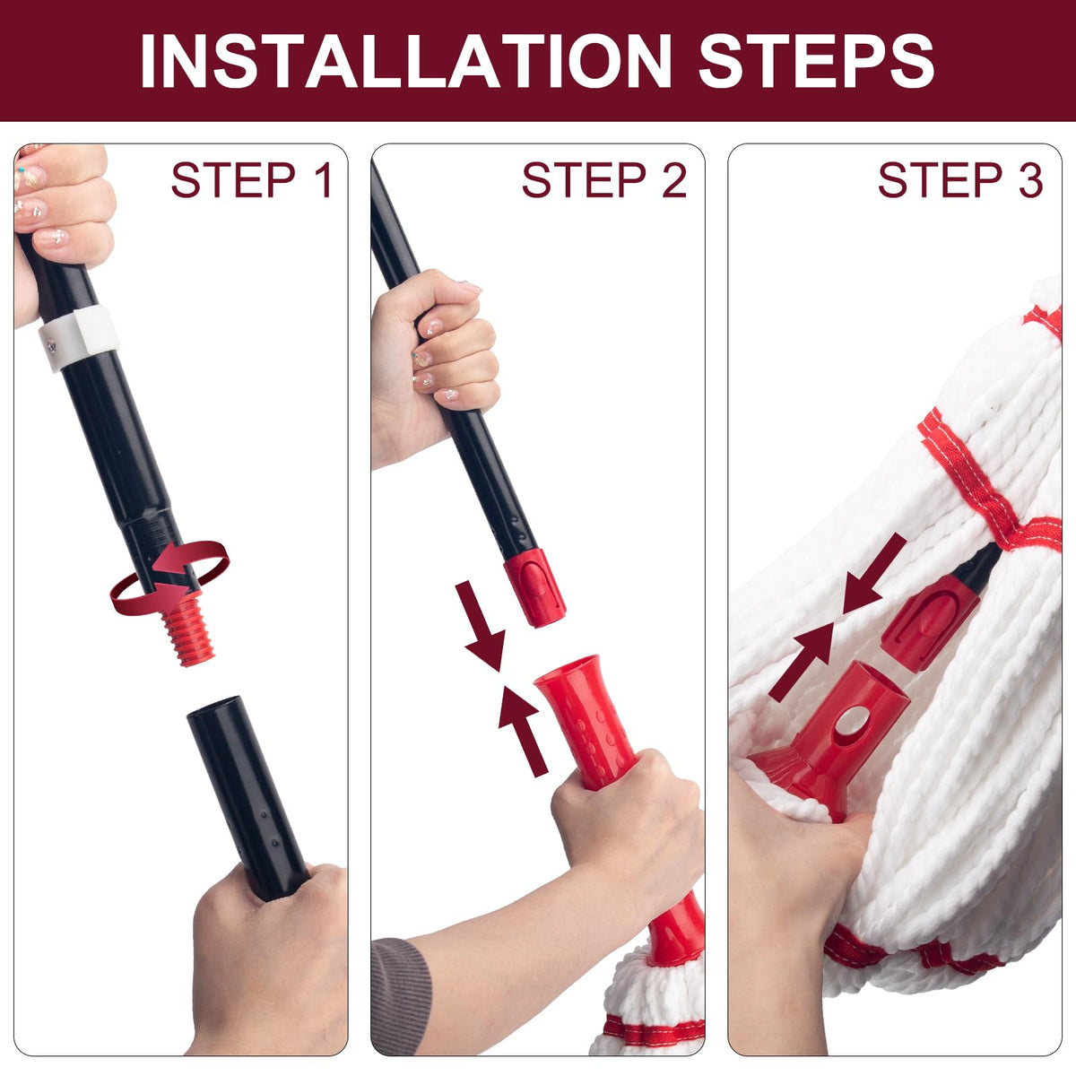 Self-Wringing Twist Mops for Floor Cleaning, Microfiber Floor mop with 57 " Long Handle, Easy Wringing Mop for Hardwood Commercial Household Clean