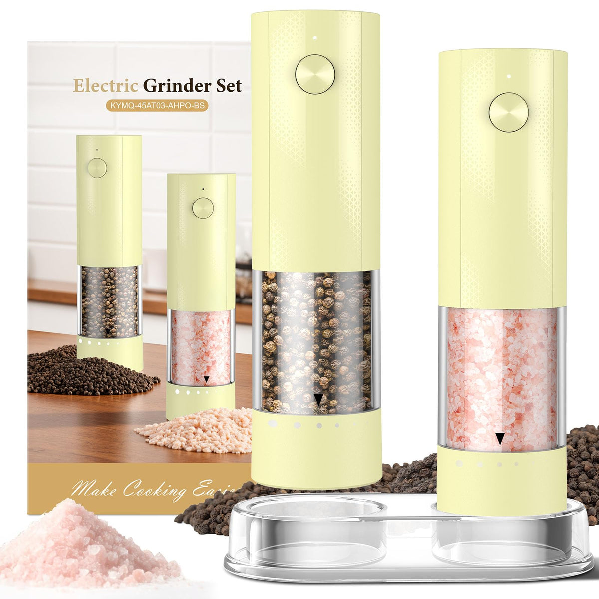 Electric Salt and Pepper Grinder Set - Rechargeable Automatic Salt and Pepper Shakers, Kitchen Appliances with External Adjustable Coarseness, Large Capacity, Housewarming Birthday Gifts for Women Men