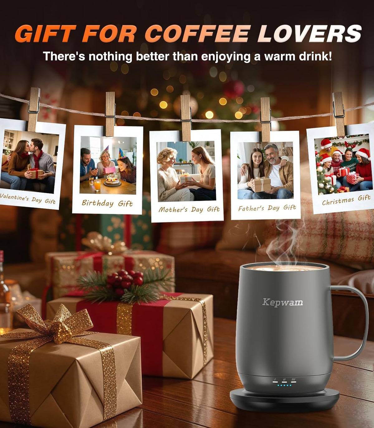 Kepwam Self-Heating Coffee Mug T2, 16oz Electric Heated Mug Hot Up to 149℉