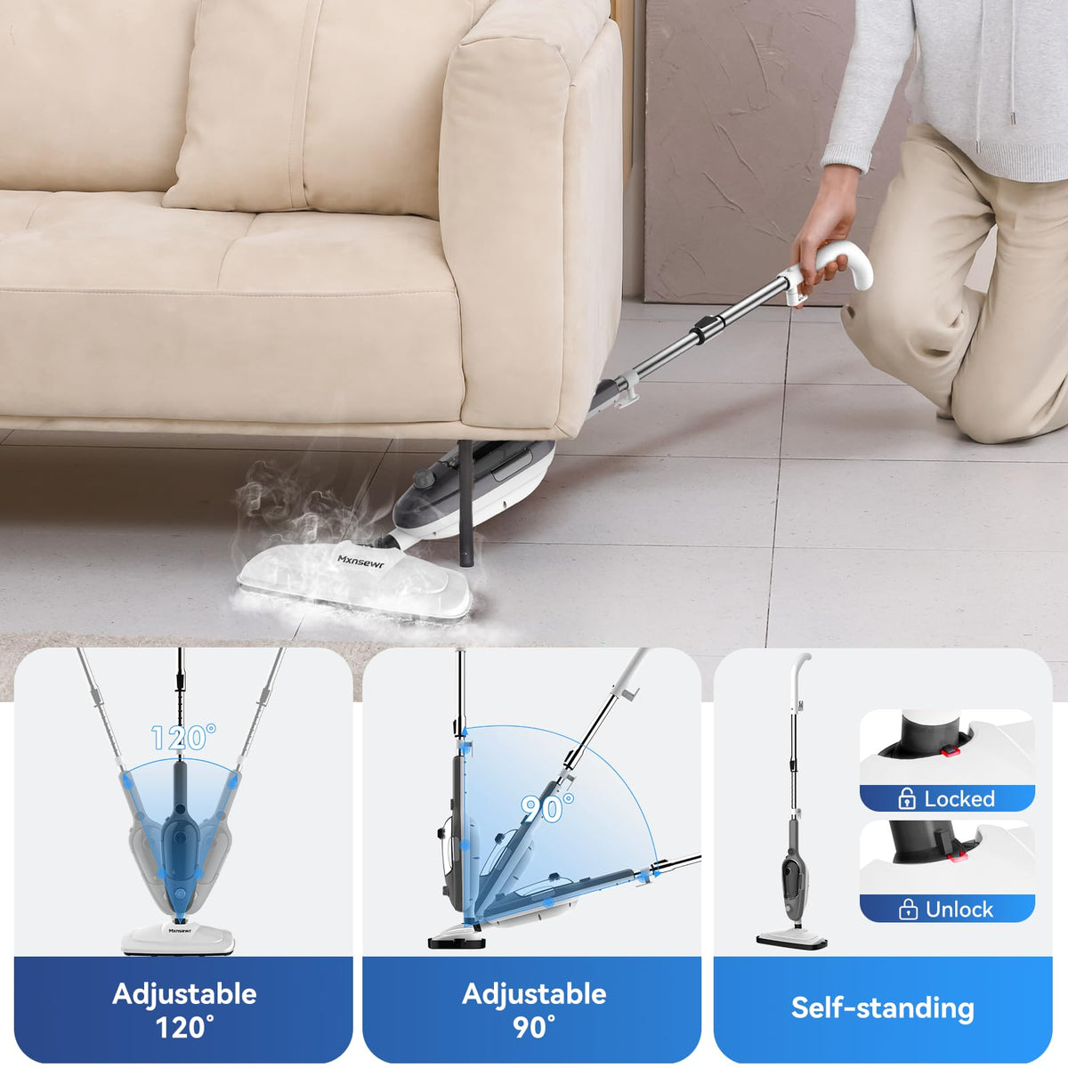 Steam Mop 11-in-1 Handheld Detachable Adjustable Steam Cleaner, Rose Gold