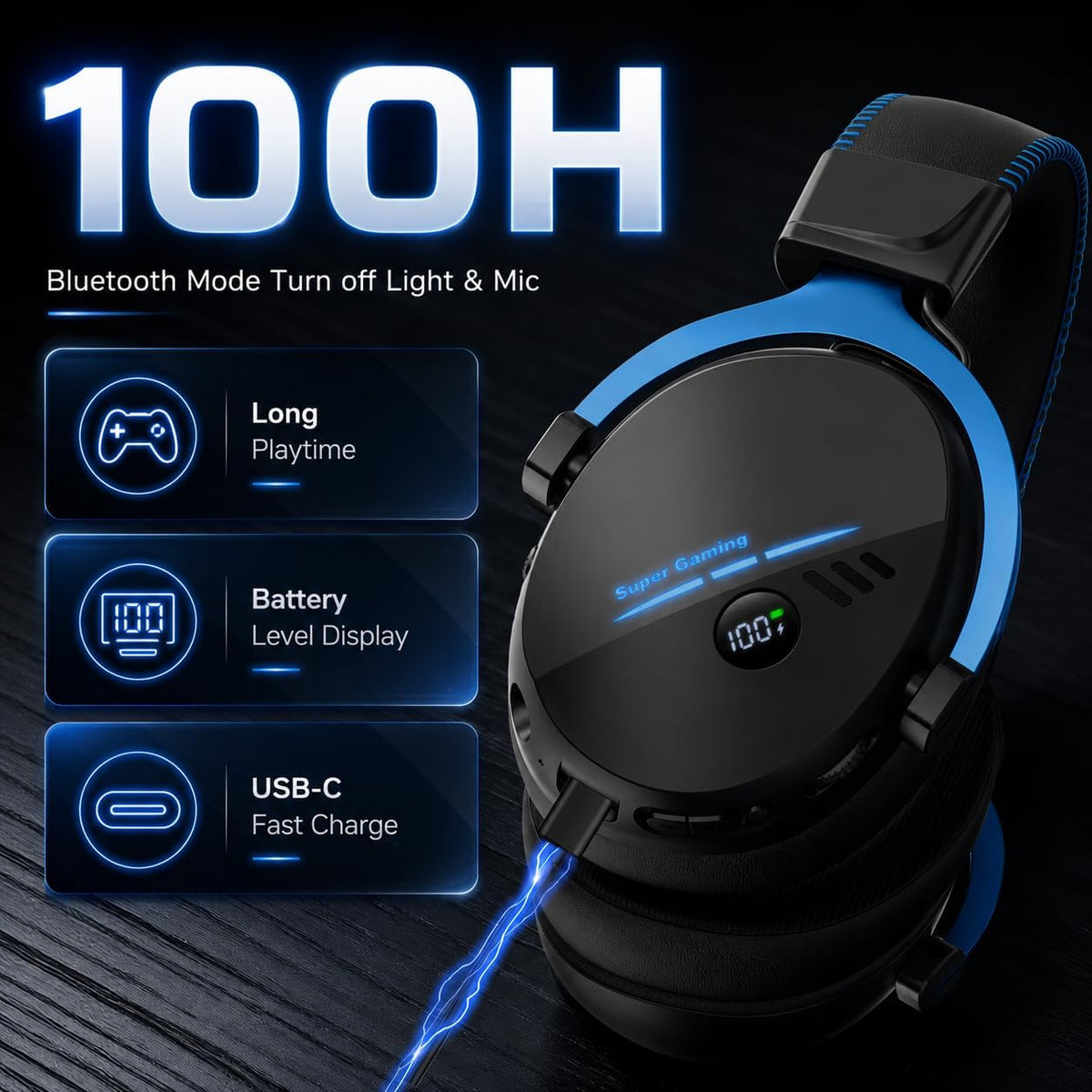 Motast 2.4GHz Wireless Gaming Headset for PC PS5 PS4 Switch,100Hrs, BT6.0