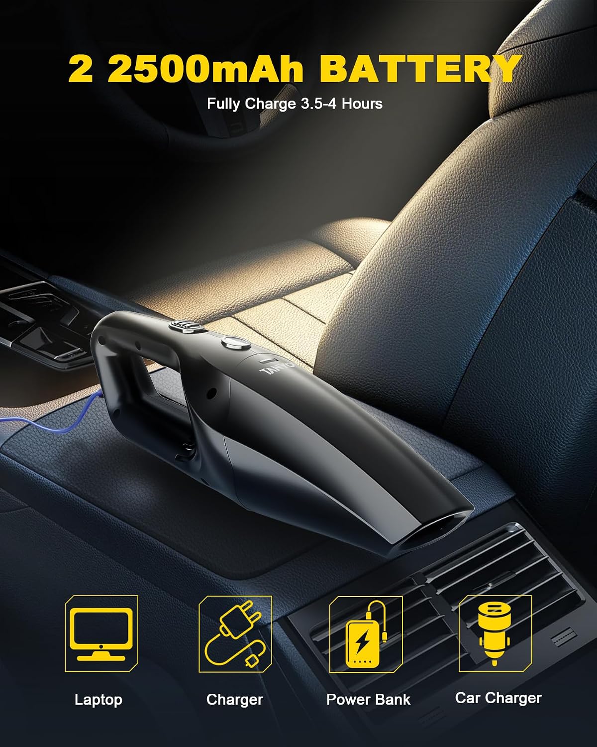 TANYO Handheld Car Vacuum Cordless, 8000PA High Power, for Car Home Office
