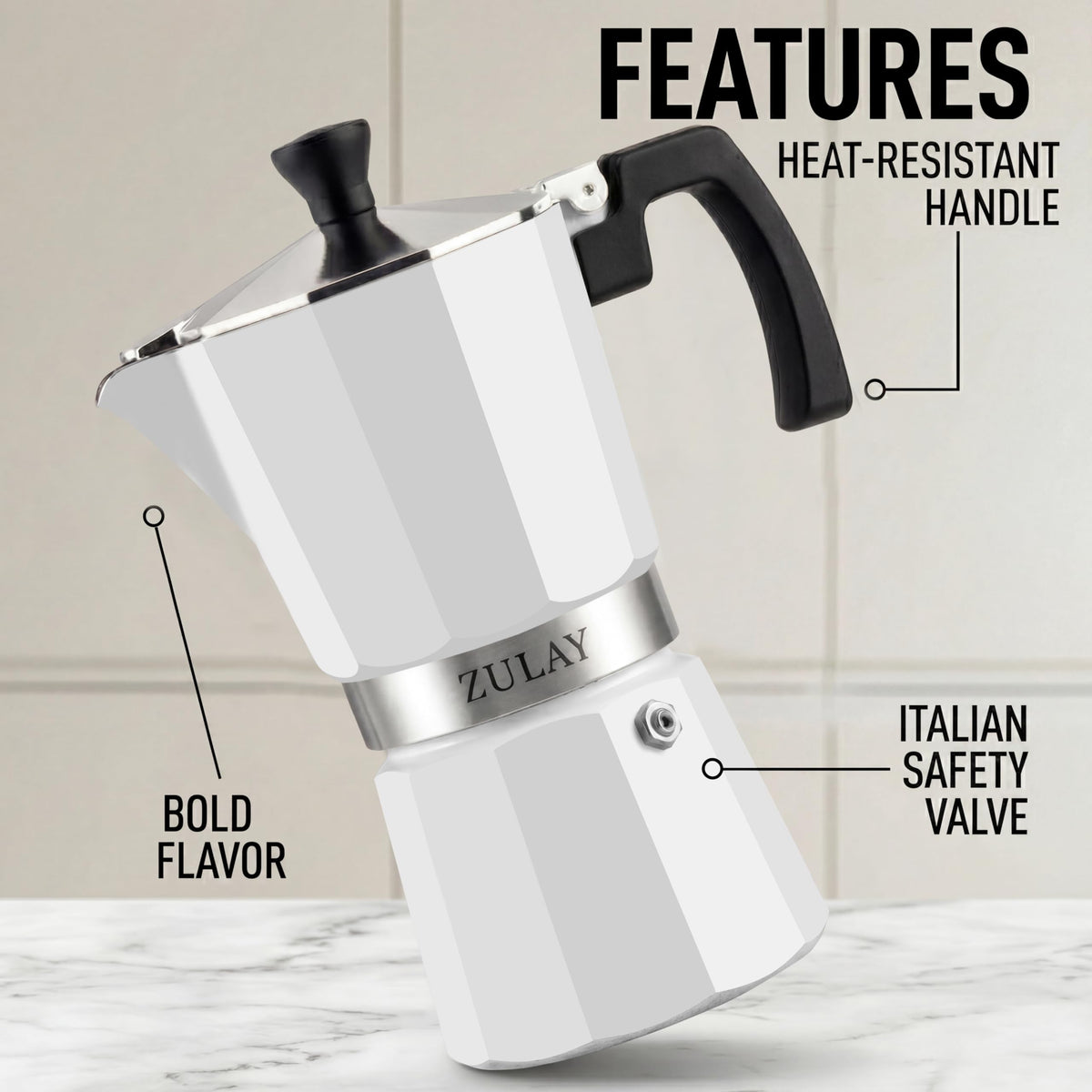 Zulay Moka Pot Espresso Stovetop Coffee Maker - Leak-Proof, Stainless Steel, Easy to Clean, Heat Resistant Handle & Knob - for Authentic Cuban & Italian Style Espresso - Makes 6 Espresso Cups - Red