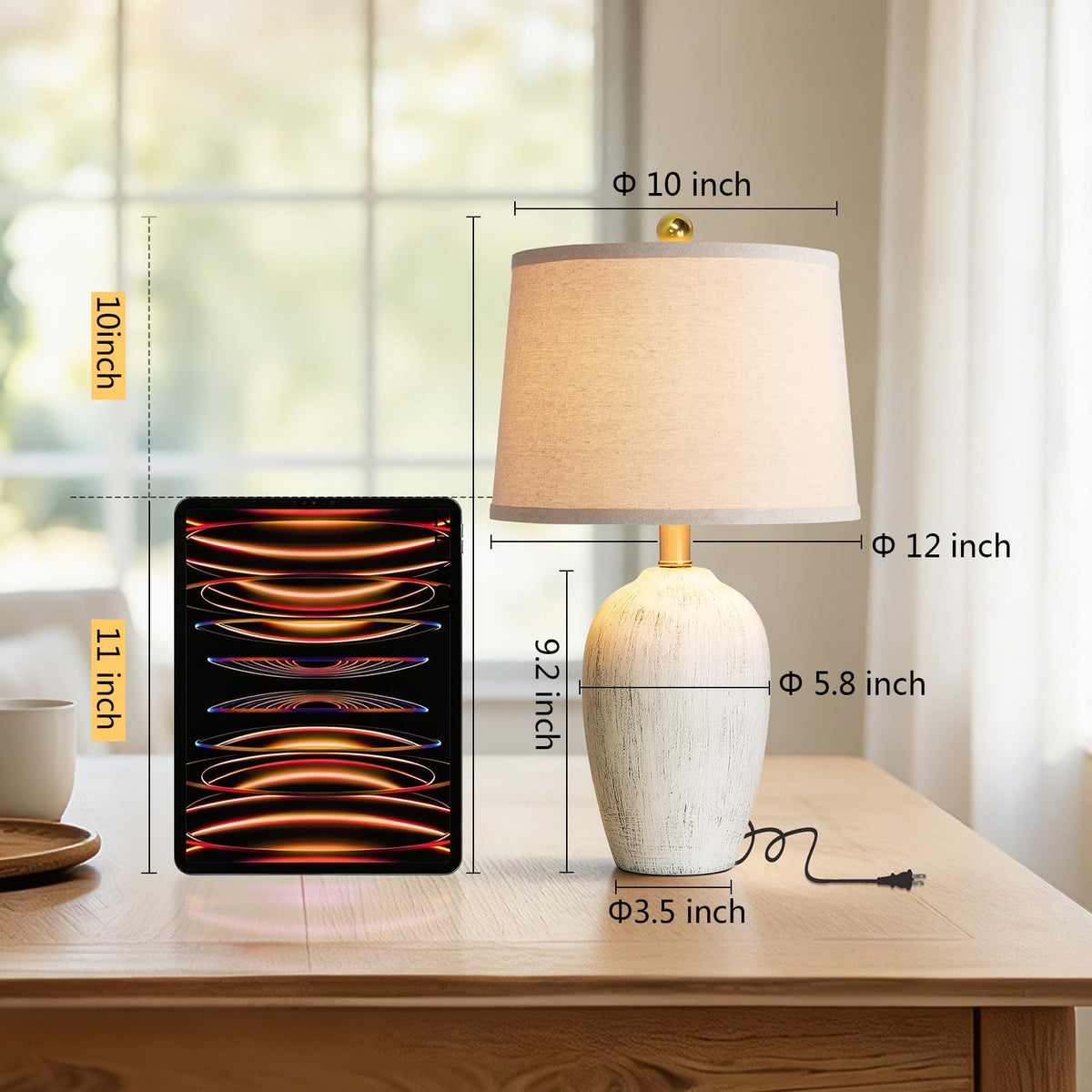 AIEAMPDO 21'' Set of 2 Farmhouse Ceramic Small Table Lamps for Living Room Bedroom, Nightstand Rustic Brown Desk Lamp for Bedside End Table Entryway, 2 LED Bulbs Included