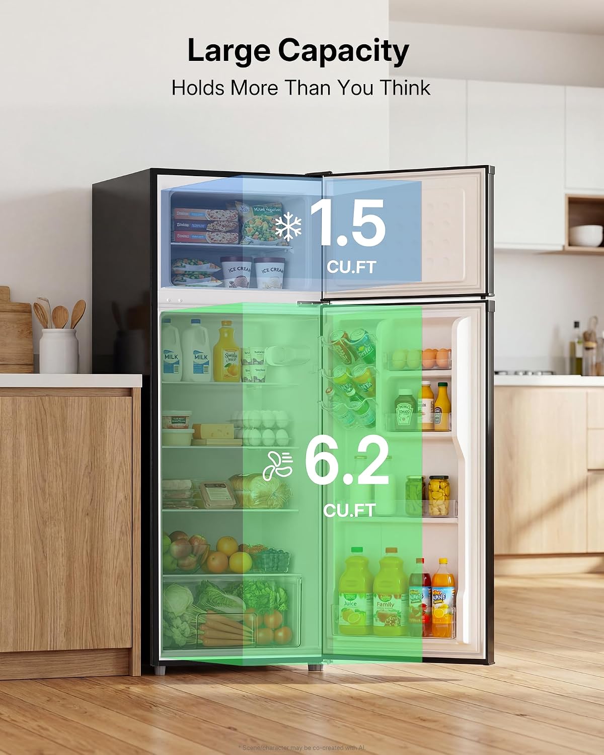 Upstreman 7.7 Cu.Ft. Refrigerator with Freezer Double Door Fridge