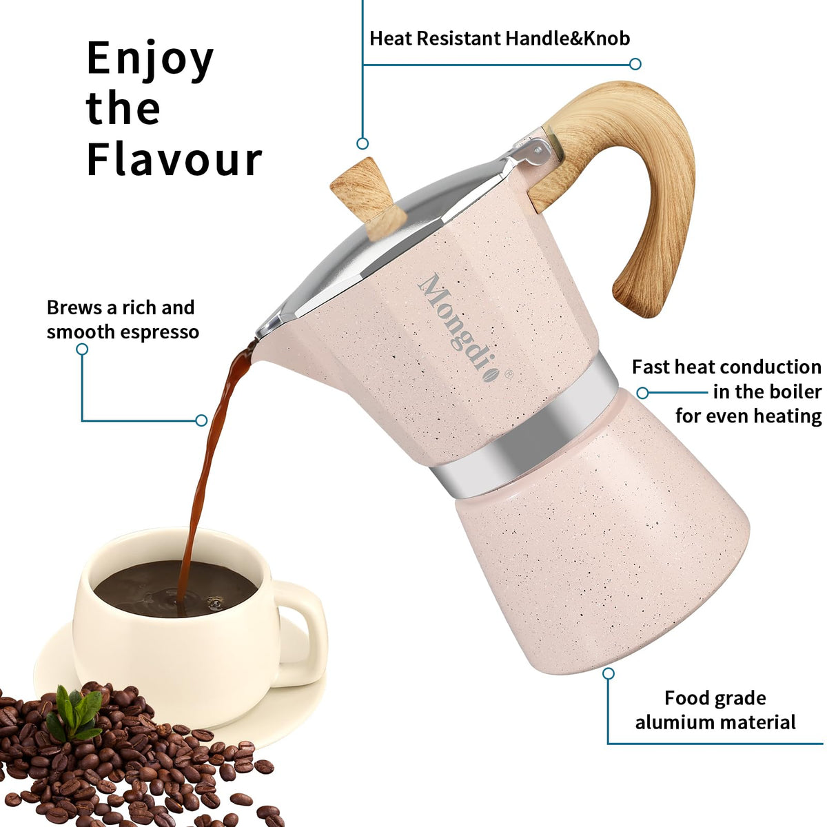Mongdio Stovetop Espresso Maker Moka Pot, Cuban Coffee Maker Stove Top Coffee Maker Moka Italian Espresso Greca Coffee Maker Brewer Percolator, 6 Espresso Cups, 10 oz - Black