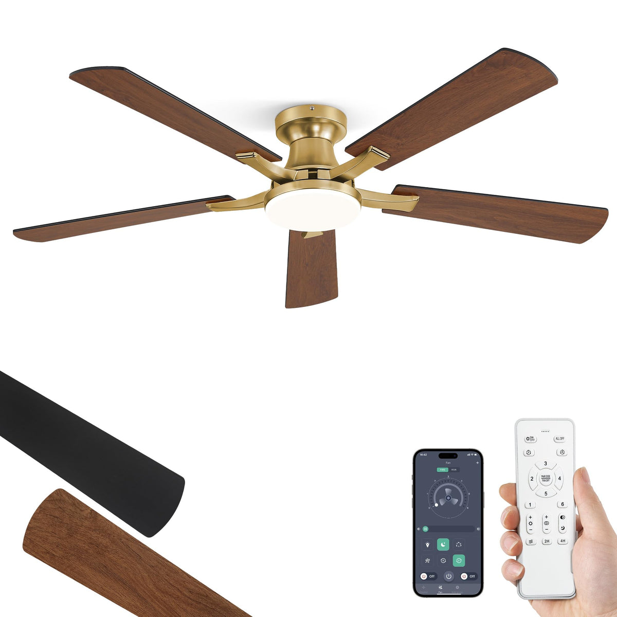 ZMISHIBO 52 Inch Ceiling Fans with Lights, Remote&App Control, Flush Mount