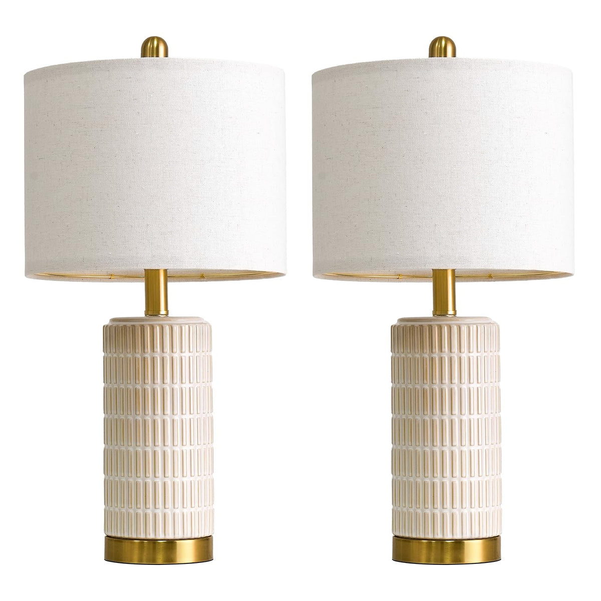 PoKat 20.75" Small Modern Ceramic Table Lamps Set of 2 for Bedroom, White