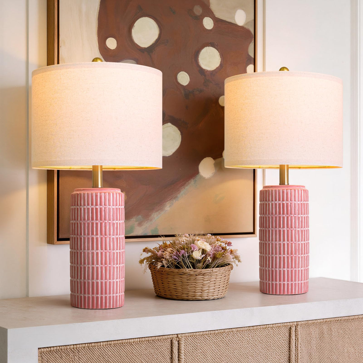 PoKat 20.75" Small Modern Ceramic Table Lamps Set of 2 for Bedroom, White