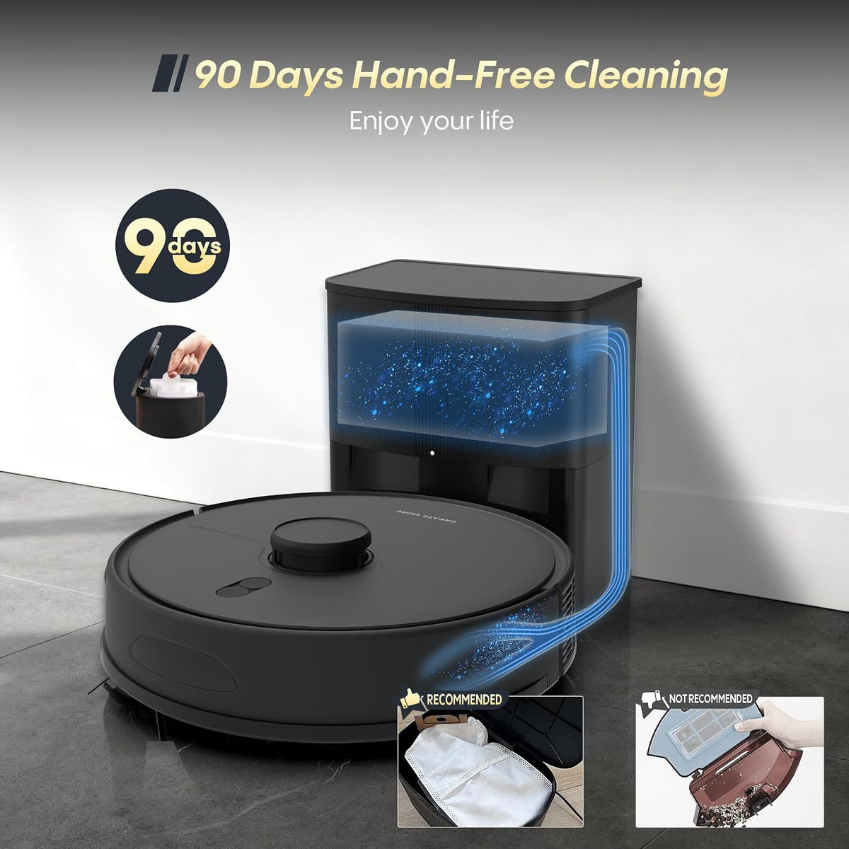 Robot Vacuum and Mop with Self-Emptying Station, 90 Days Hands-Free Robotic Vacuum Cleaner, 10000Pa Super Suction, LiDAR Navigation, Smart Mapping, WiFi/App/Voice Control for Home Pet Hair Hard Floors