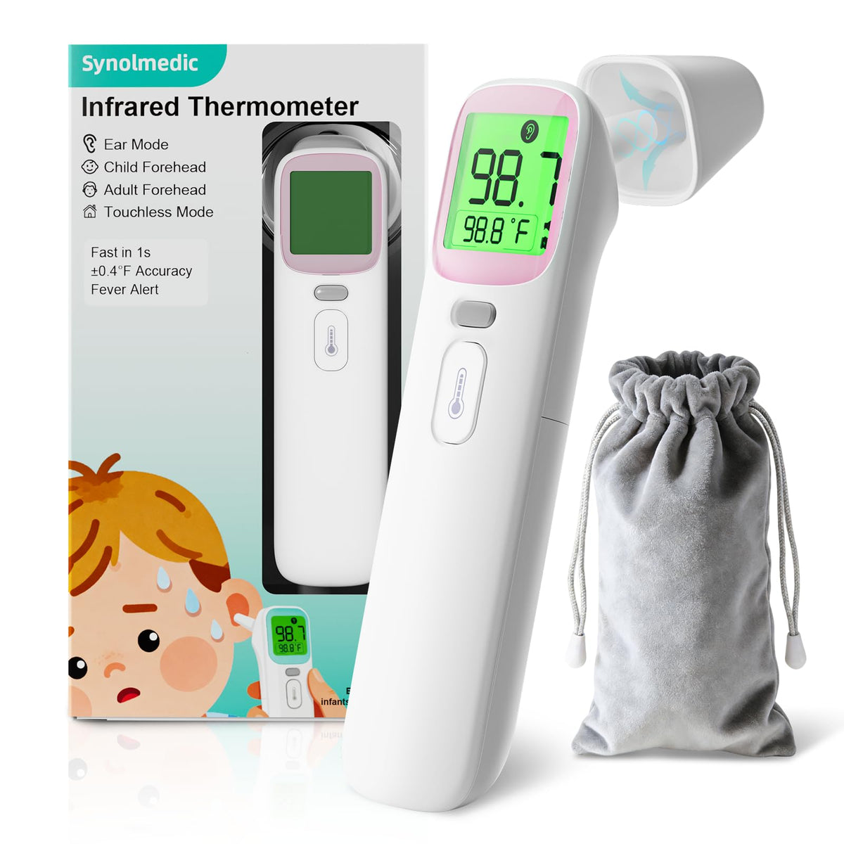 Baby Thermometer for Kids - Ear & Forehead Thermometer FSA-HSA, Digital Infrared Thermometers for Adults, Accurate No Touch Termometro with Fever Alarm & Mute Mode,40 Memories (Blue 1 Pack)