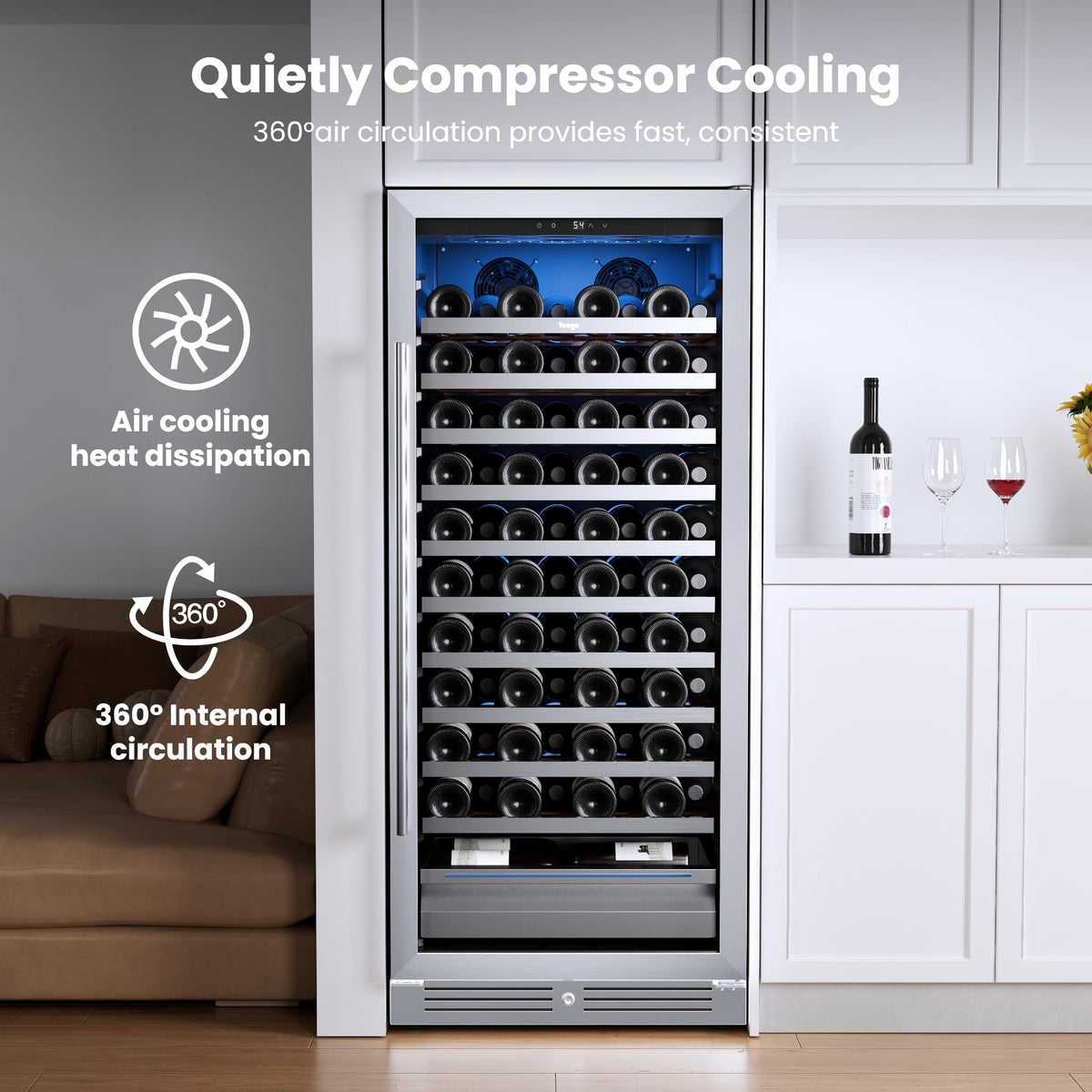 Yeego 24 Inch Dual Zone Wine Fridge with 52 Bottle