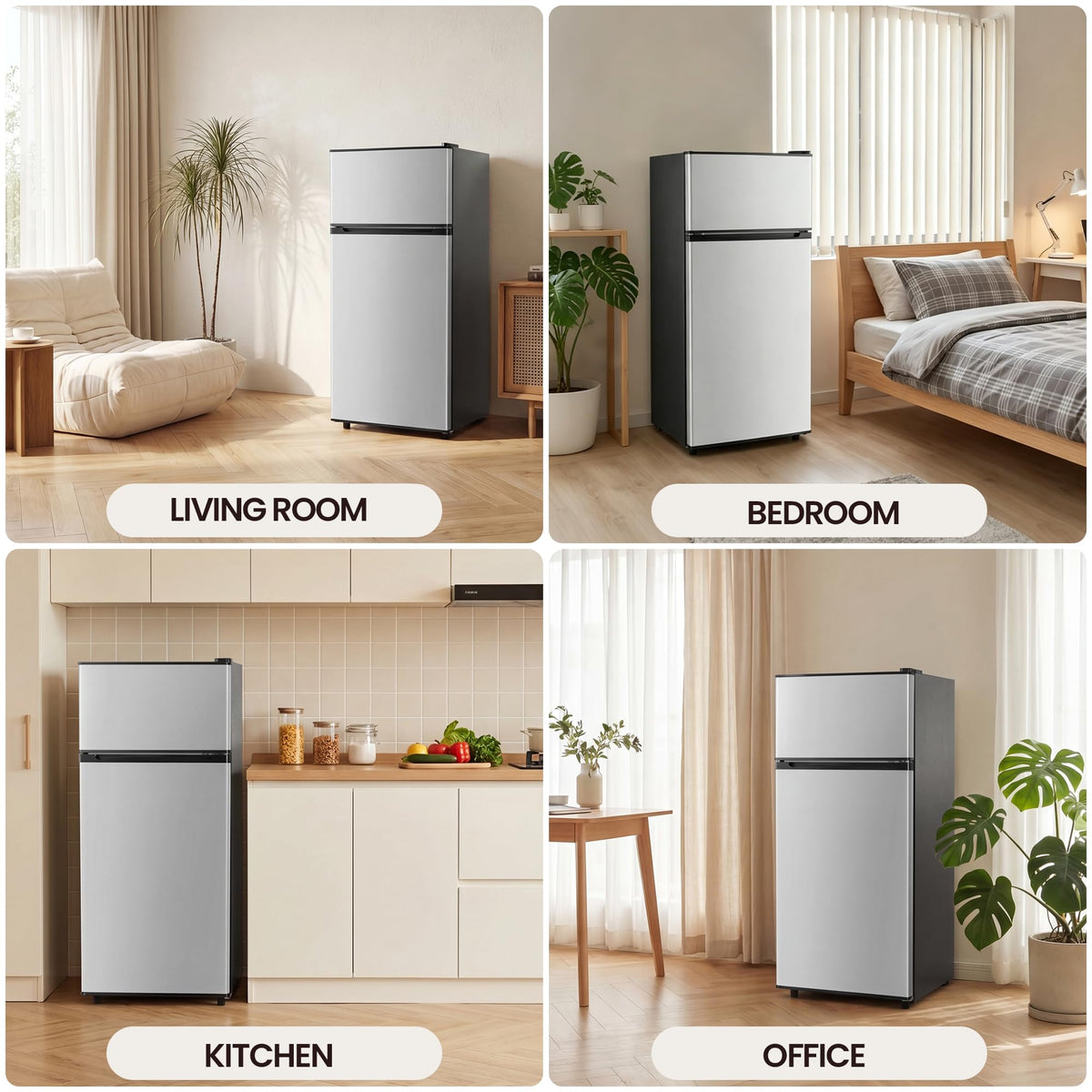 4.5 Cu.Ft Mini Fridge Freezer for Dorm/Office, 2-Door, Quiet