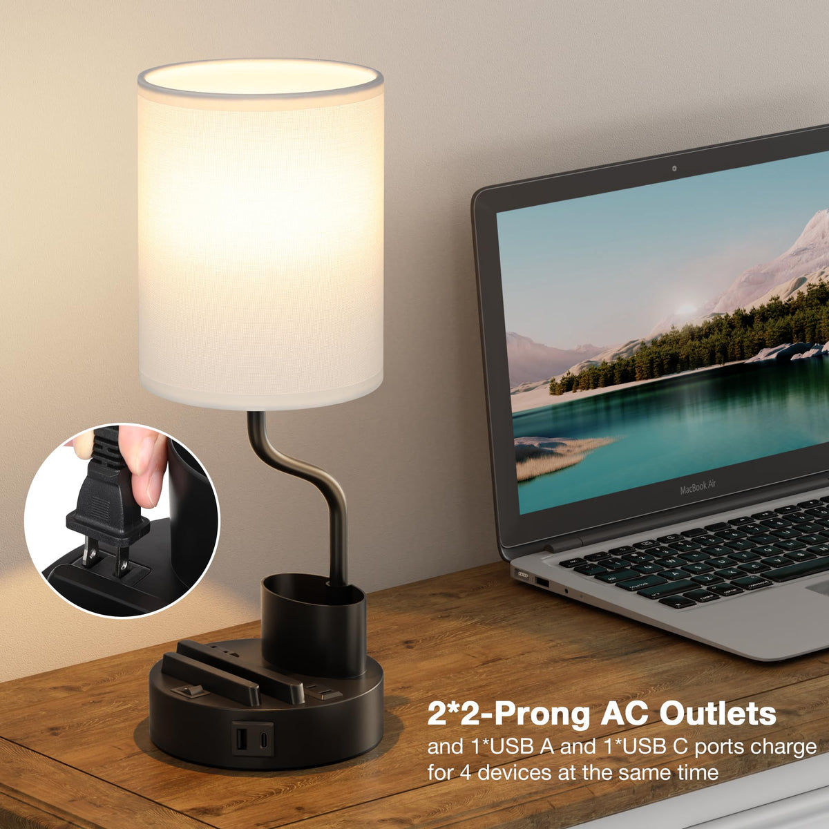 Fenmzee Bedside Lamps for Bedroom Set of 2 - Table Desk Lamp for Nightstand